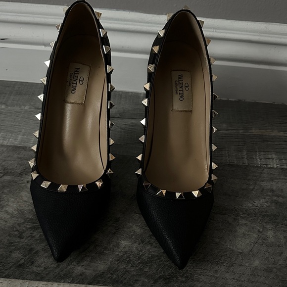 Valentino Shoes - Valentino Black and Gold Studded Heels